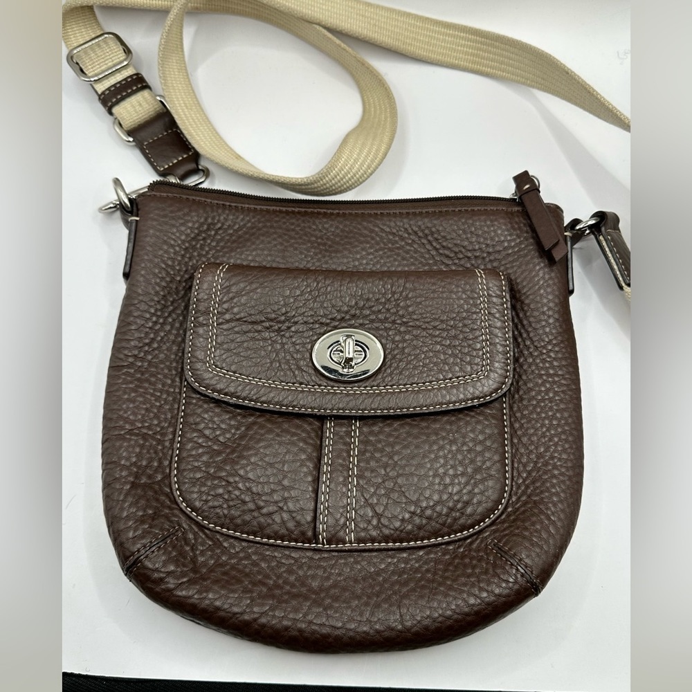 SOLD Coach Purse Brown Pebbled Leather Small Crossbody Swing Pack Bag Purse